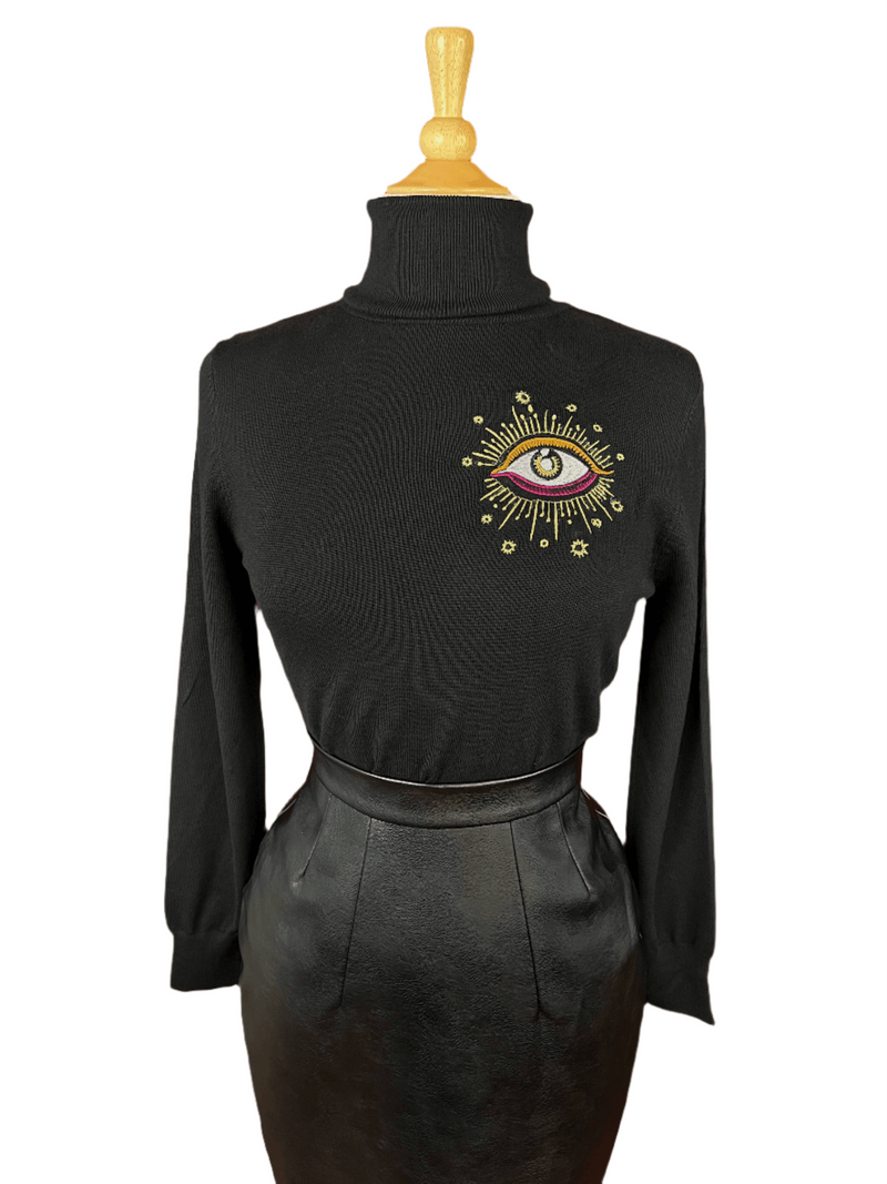 Quirks! Sweaters Third Eye Turtleneck Sweater in Black: Small