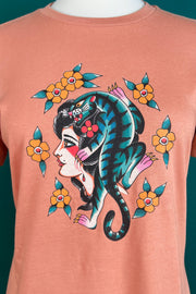 Quirks! T-shirt The Blue Tiger Lady Relaxed Tee in Terracotta Pink