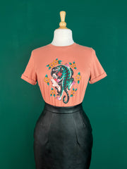 Quirks! T-shirt The Blue Tiger Lady Relaxed Tee in Terracotta Pink