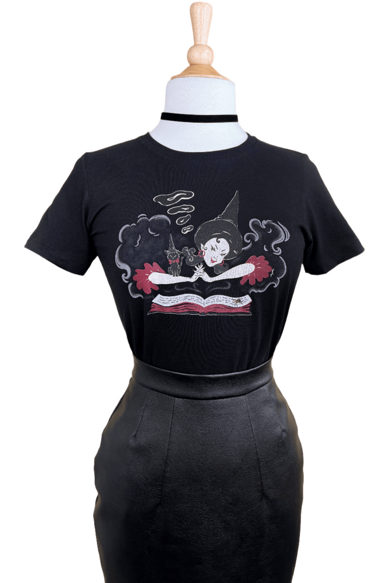 Quirks! T-shirt Witch Bible Fitted Tee in Black - SMALL