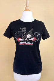 Quirks! T-shirt Witch Bible Fitted Tee in Black - SMALL