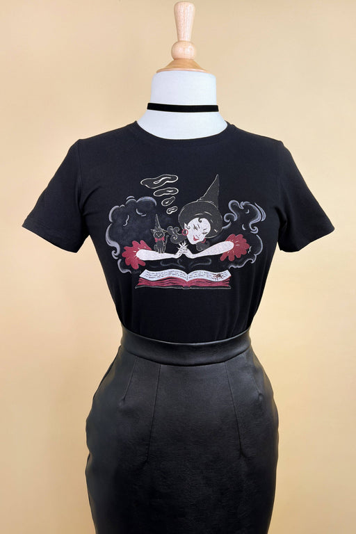 Quirks! T-shirt Witch Bible Fitted Tee in Black - SMALL