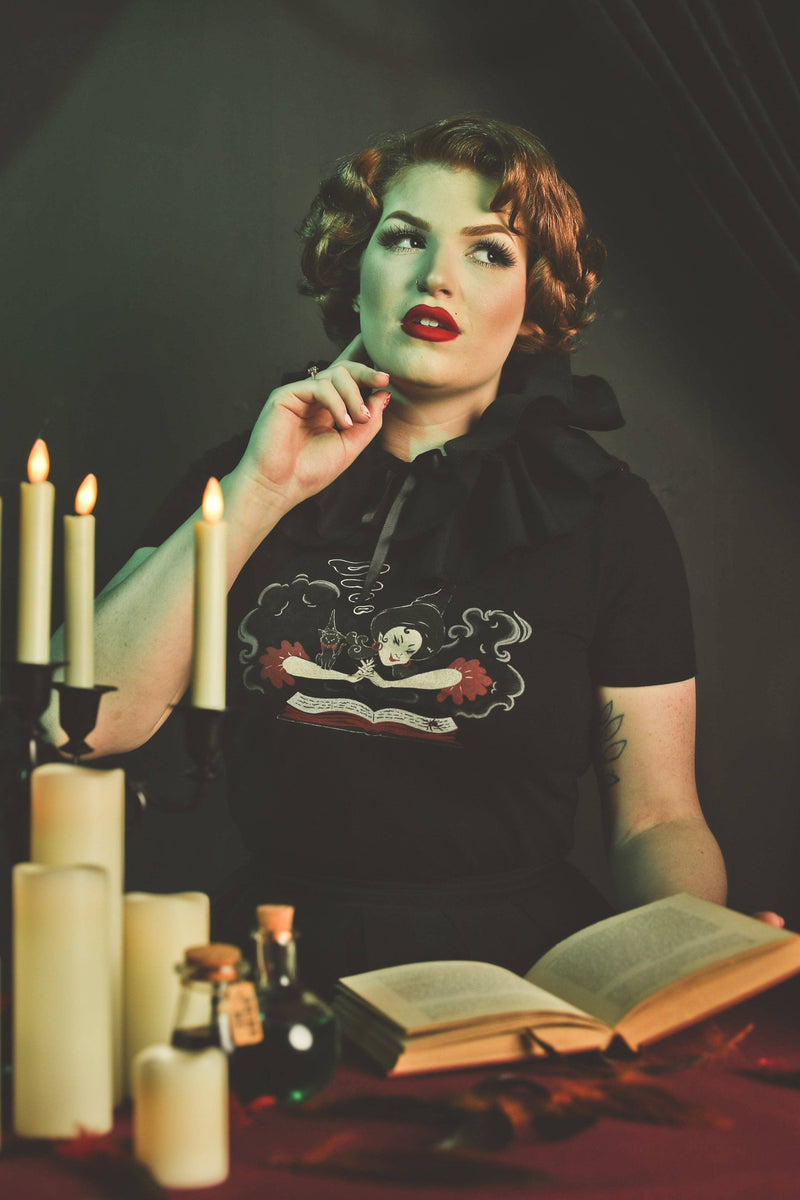 Quirks! T-shirt Witch Bible Fitted Tee in Black - SMALL