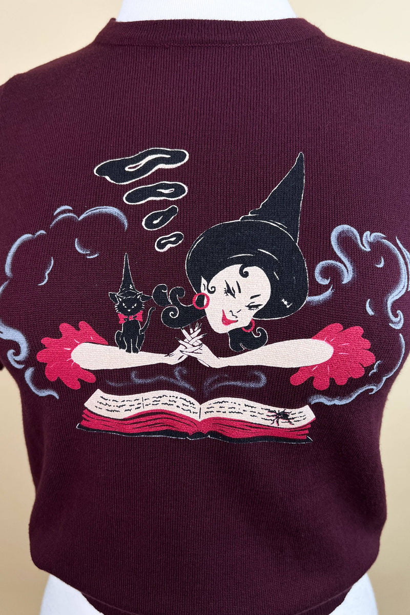 Quirks! T-shirt Witch Bible short sleeve Sweater in Burgundy by Mischief Made