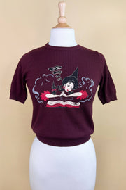 Quirks! T-shirt Witch Bible short sleeve Sweater in Burgundy by Mischief Made