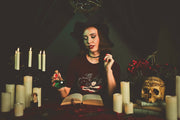 Quirks! T-shirt Witch Bible short sleeve Sweater in Burgundy by Mischief Made