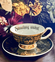 Quirks! tea cup Black Nouveau Something Wicked Insult Teacup and Saucer by Miss Havisham