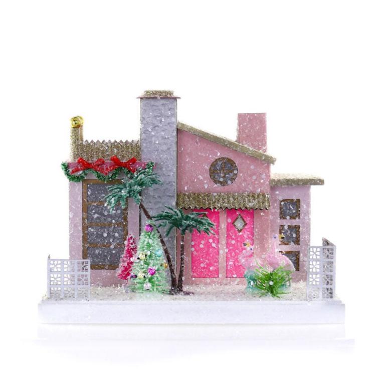 Quirks! Village Pink Palm Springs House Vintage Inspired Putz House