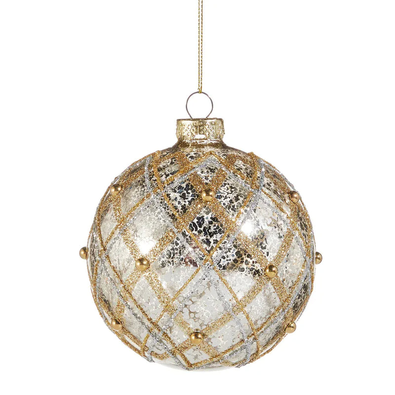 RAZ Imports Christmas Ornaments 4" Silver and Gold Mercury Glass Ball Ornament