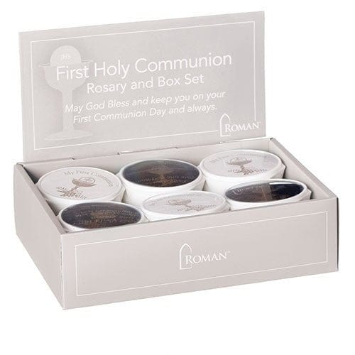 Roman 2 Piece Set Communion Rosary and Box