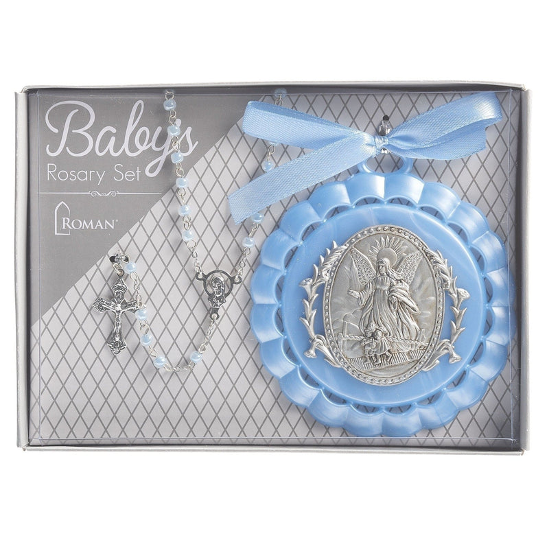 Roman 4.25"H Blue Cradle Medal and Rosary Set