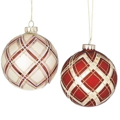 Roman 4" Gold/Red Plaid Ball Ornament