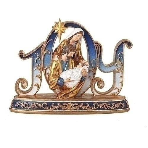 Roman 6"H Joy Holy Family Blue & Gold Scene