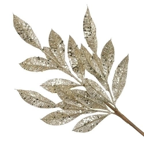 Roman Christmas 15" H Gold Glitter Leaf Pick