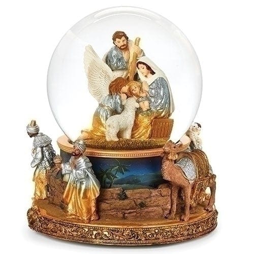 Roman Christmas 7"H MUS DOME NATIVITY DOUBLE ROTATING WINDUP