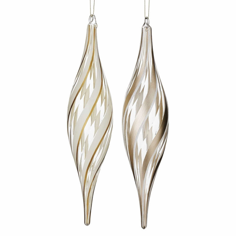 Roman Christmas Ornaments 12" H Stripe Finial Ornament in Ivory  Gold