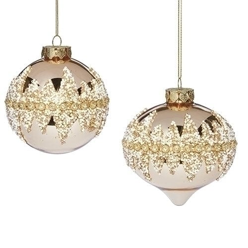 Roman Christmas Ornaments 5.25" H Gold & White Beaded Ball Ornament