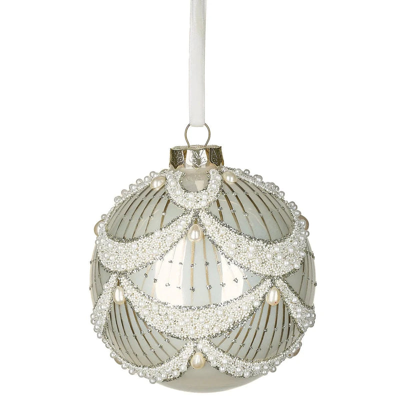 Roman christmas Pearl & Silver Ball Glass Ornament