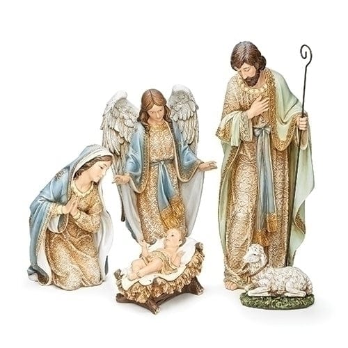 Roman Nativity Sets 5-Pc 21.75" H Gold Adorned Holy Family with Angel and Lamb Nativity Set