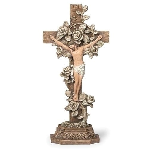 Roman Religious Items 13"H CRUCIFIX WITH ROSES TABLETOP