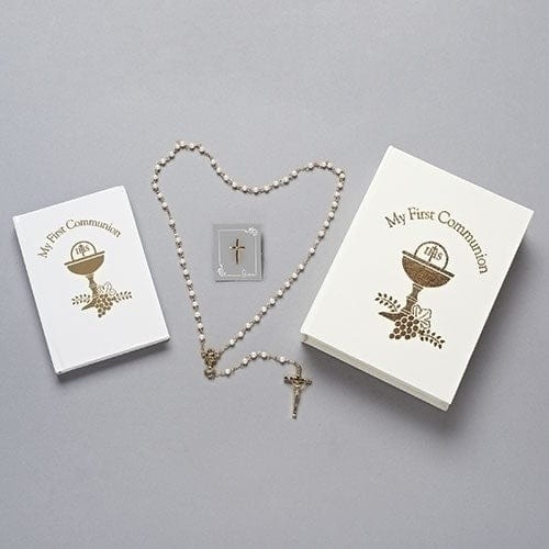 Roman Religious Items 4 Piece White & Gold Communion Set