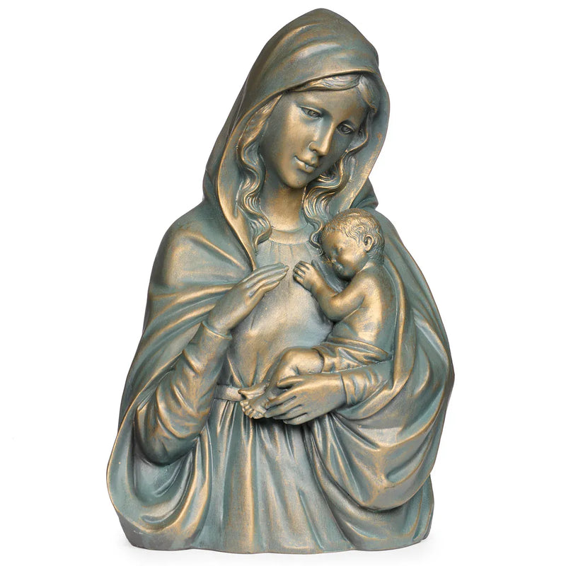 Roman Religious Items Bronze Madonna & Child Garden Statue