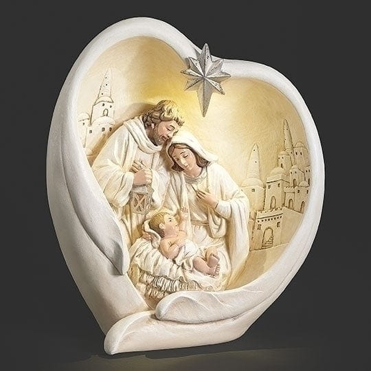 Roman Seasonal Decor, Christmas 10" H Lighted Ivory Wings with Holy Family