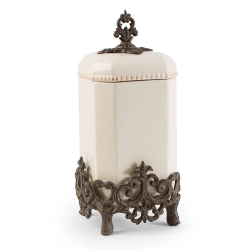 The GG Collection Canisters LG Provenical Canister w/ Metal Base - Cream 16"H