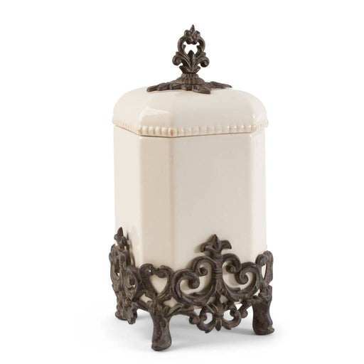 The GG Collection Canisters Medium Provenical Canister with Metal Base - Cream 15"H