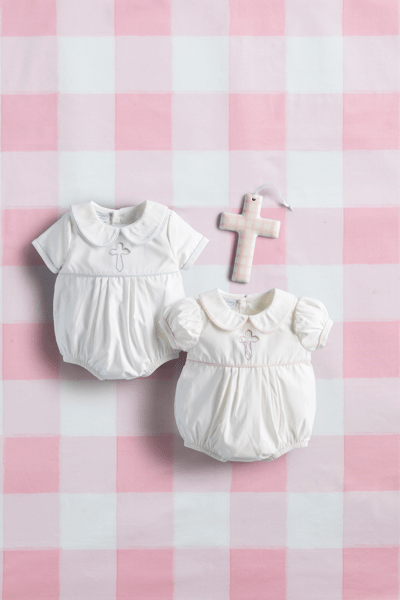 Treasured Accents Blue Cross Poplin Bubble - 0-3 Months
