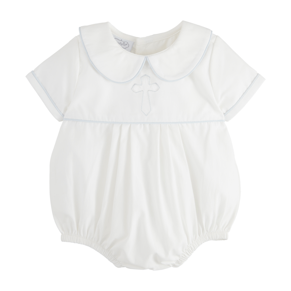 Treasured Accents Blue Cross Poplin Bubble - 0-3 Months