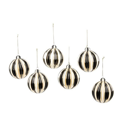 Treasured Accents Courtly Noel Stripe Glass Ball Ornaments, Set of 6