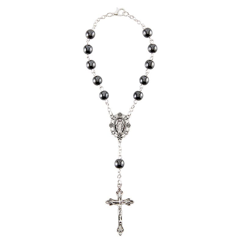Treasured Accents Hematite Auto Rosary