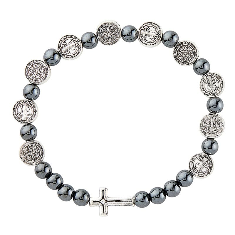 Treasured Accents Saint Benedict Beaded Bracelet - Hematite