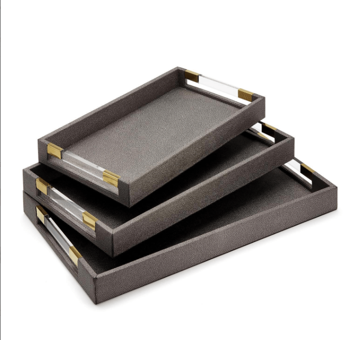 Two's Company Trays Grey Stingray S/3 Rect Trays