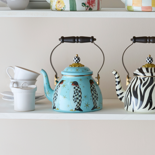 Mackenzie-Childs Collective Series 2025 - Penguin Parade 2 Quart Tea Kettle