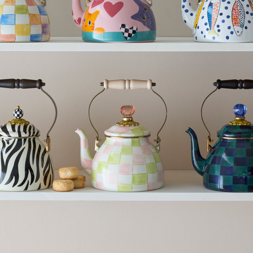 Mackenzie-Childs Collective Series 2025 - Palm Beach Check 2 Quart Tea Kettle