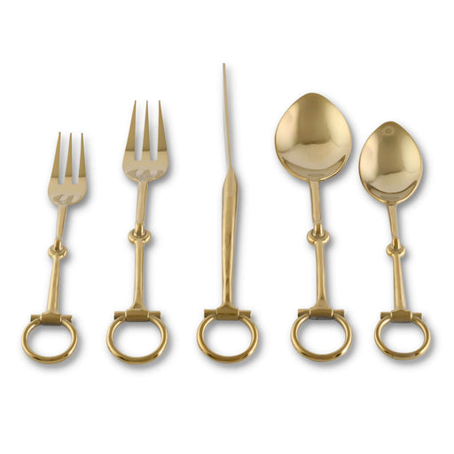 Vagabond House Equestrian Bit  Five piece Flatware Set - Stainless Steel Shiny Gold