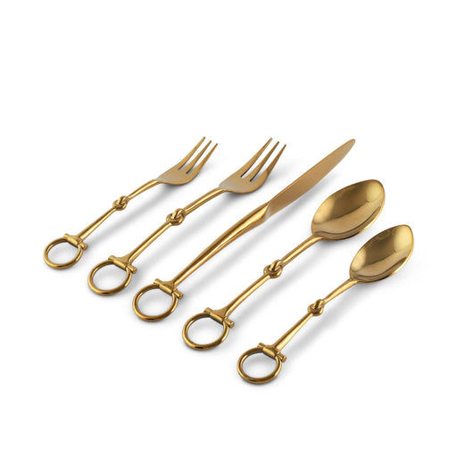 Vagabond House Equestrian Bit  Five piece Flatware Set - Stainless Steel Shiny Gold