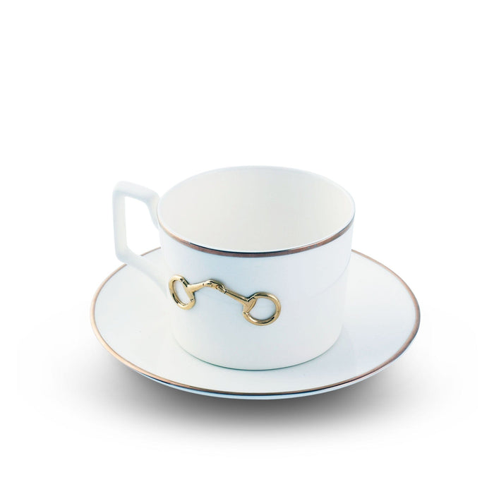 Gold Bit Bone China Cup and Saucer Gold Rim