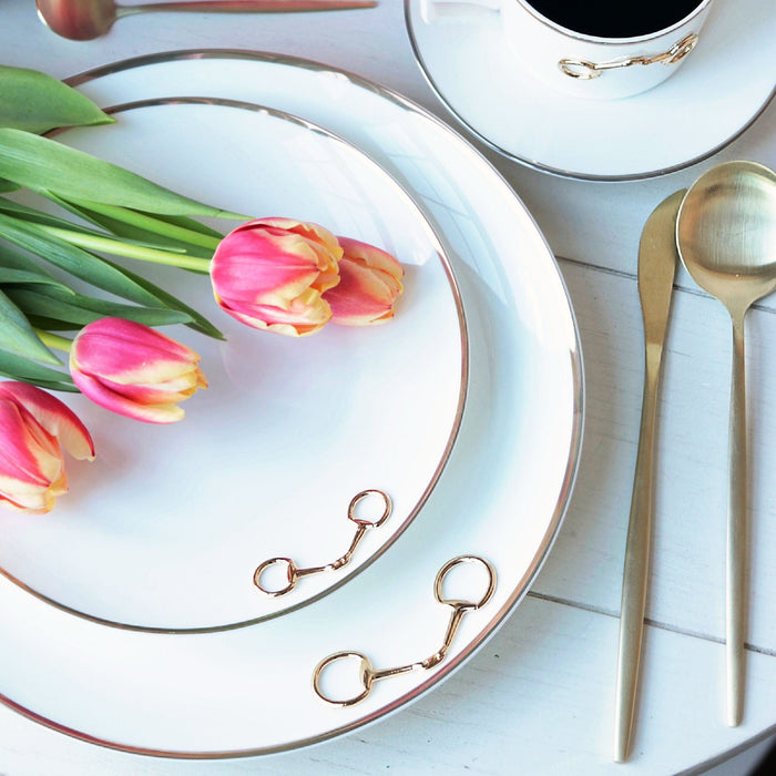 Gold Bit Bone China Round Dinner Plate Gold Rim