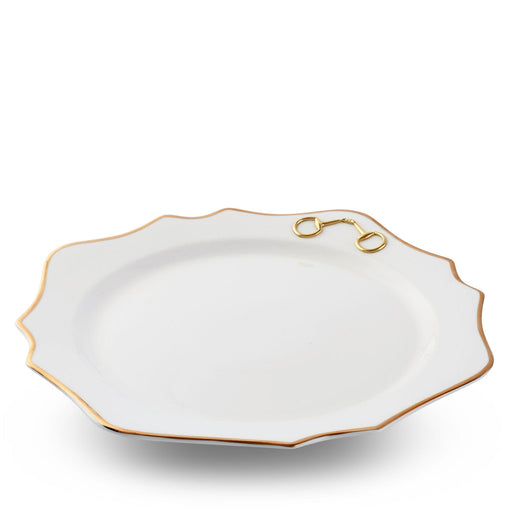 Vagabond House Equestrian Gold Bit Bone China Scallop Charger Gold Rim