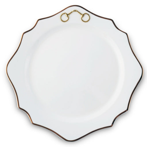 Vagabond House Equestrian Gold Bit Bone China Scallop Charger Gold Rim