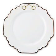 Vagabond House Equestrian Gold Bit Bone China Scallop Dinner Plate Gold Rim
