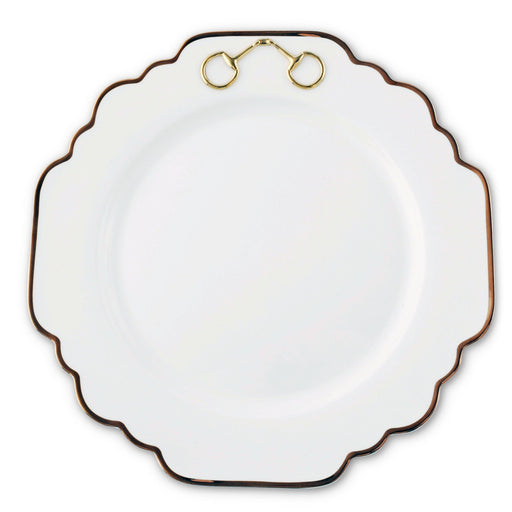 Vagabond House Equestrian Gold Bit Bone China Scallop Dinner Plate Gold Rim