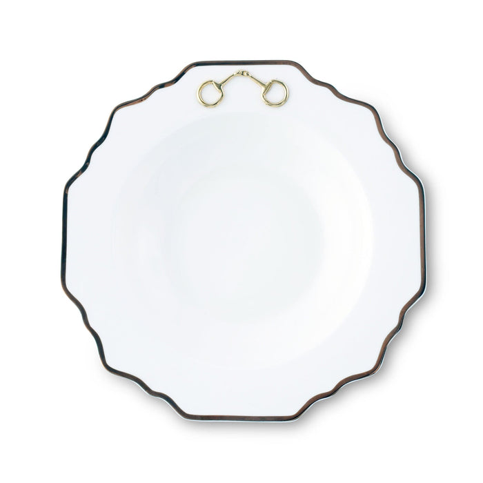 Gold Bit Bone China Scallop Soup Plate Gold Rim