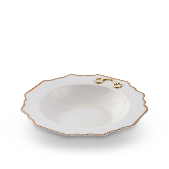 Gold Bit Bone China Scallop Soup Plate Gold Rim