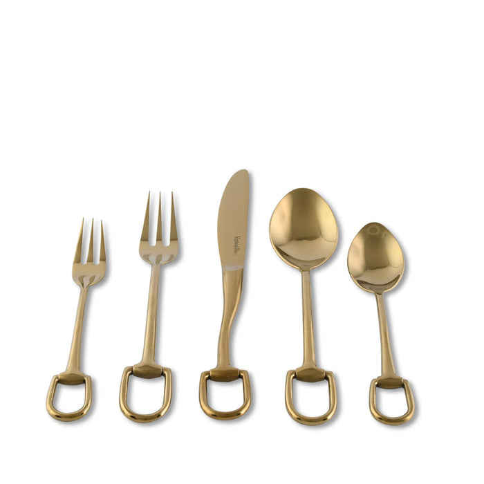 Stirrup Five piece Flatware Set - Stainless Steel Shiny Gold