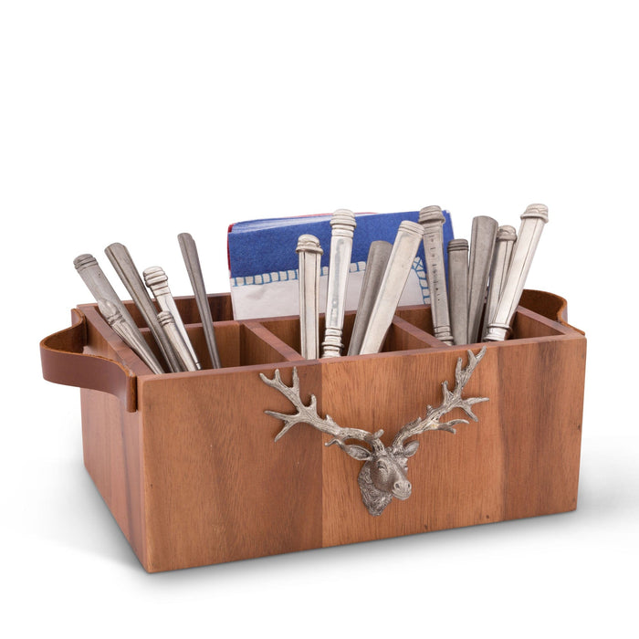 Elk Head Handles Wood Flatware Caddy