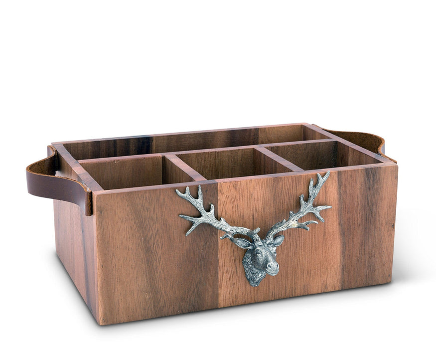 Elk Head Handles Wood Flatware Caddy